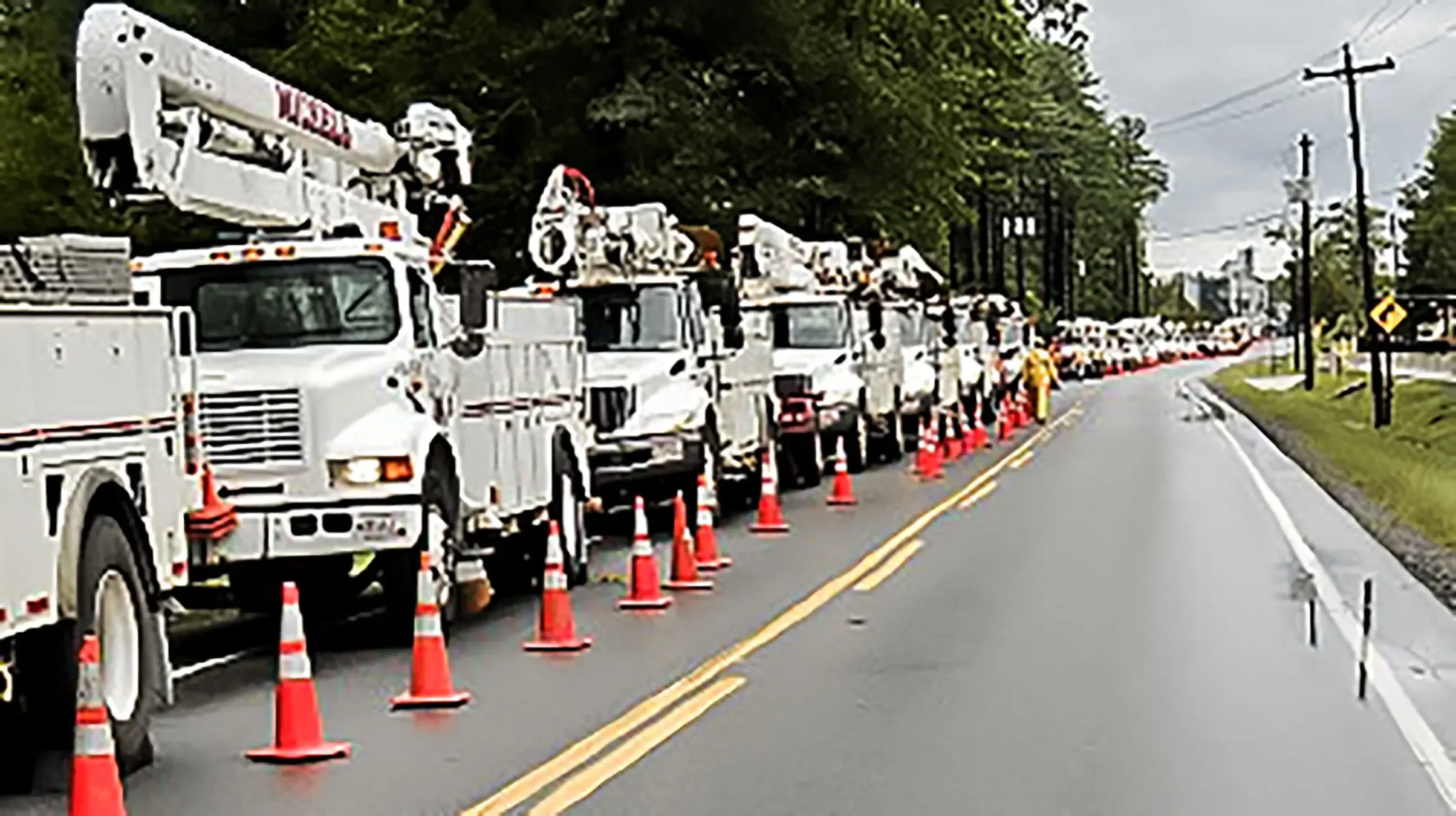 Michels Power bucket trucks stage in preperation for a hurricane