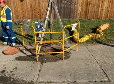A closed off man hole.