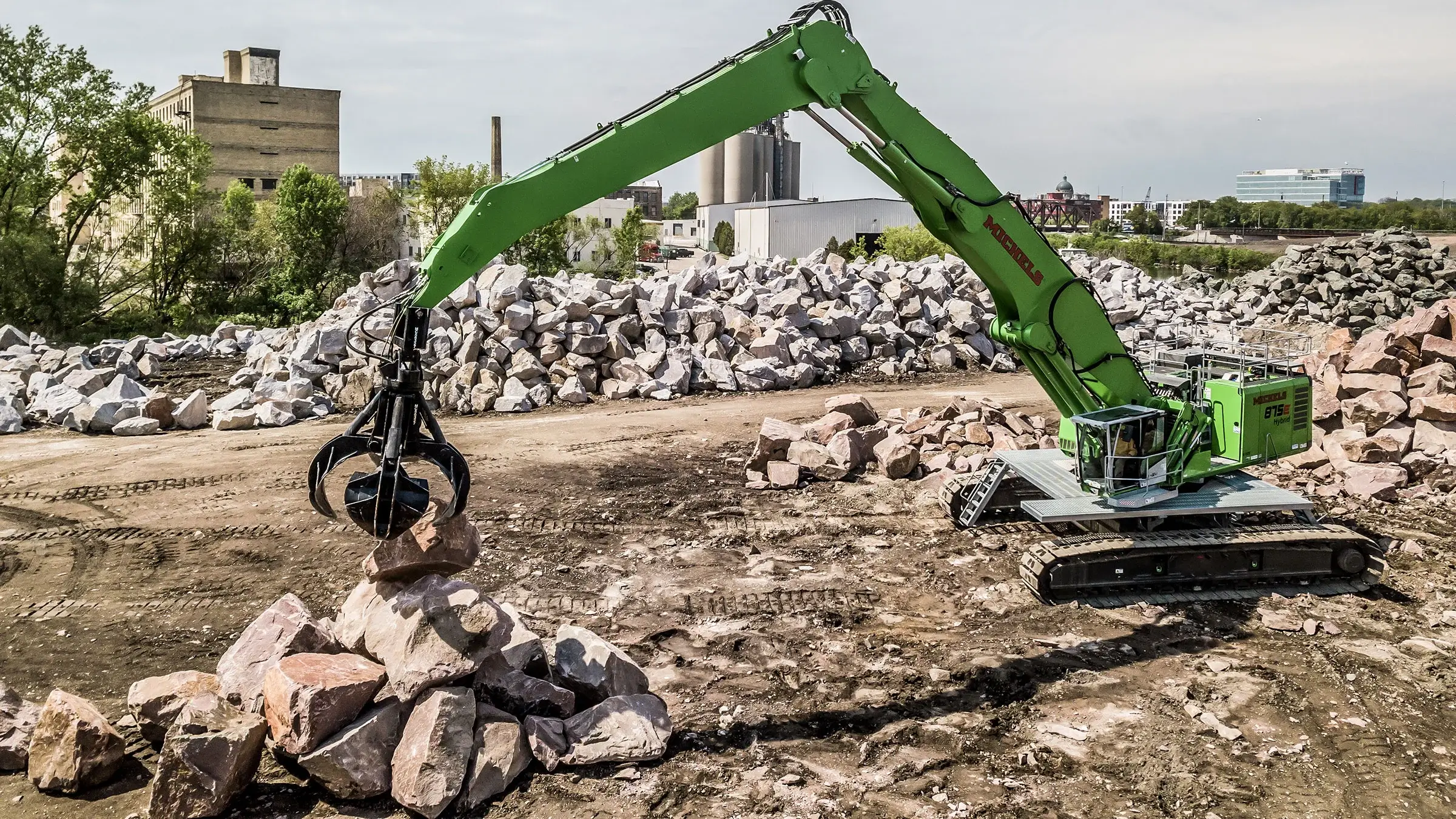 Michels uses a hybrid crane to move large boulders