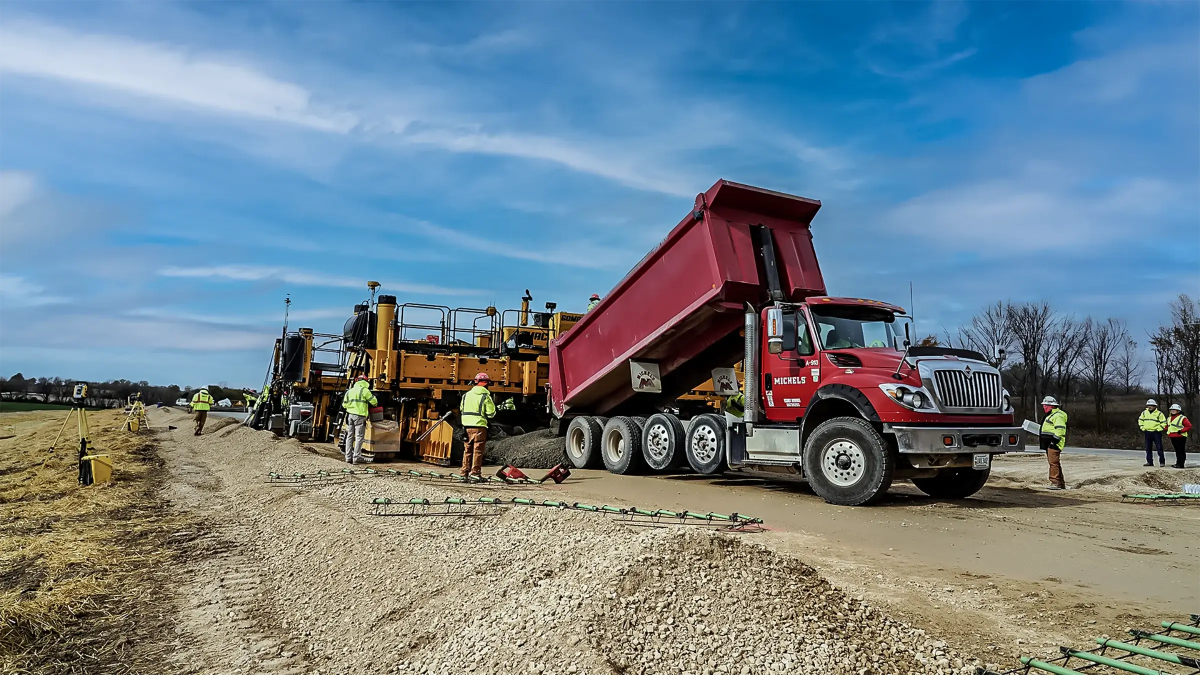 A Michels paving crew builds a road in Wisconsin