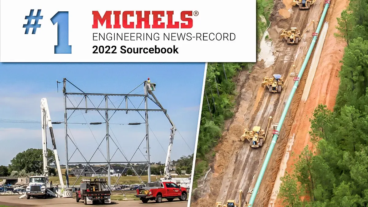 Graphic showing Michels number 1 ranking in power and pipeline ENR sourcebook ranking.