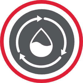 A water droplet surrounded by a circle of arrows to represent environmental conservation of resources