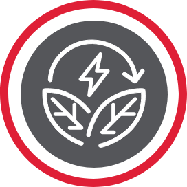 Icon displaying leaves and an energy bolt to depict environmental solutions.