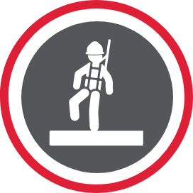 A depiction of a man tied in a harness for safety purposes.