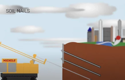 An animated preview of a machine performing soil nail operations.