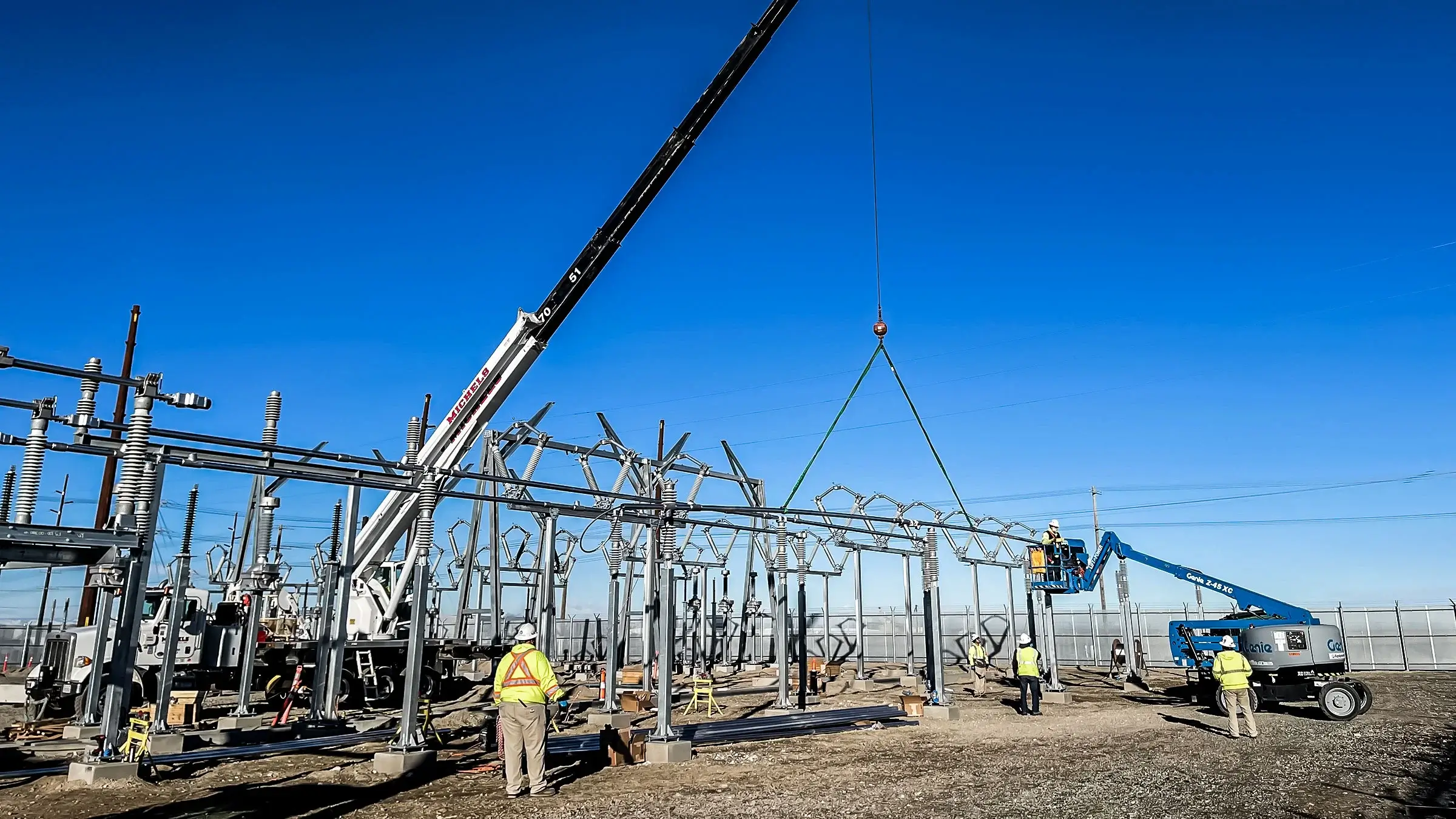 Crew working on a large power station in California.