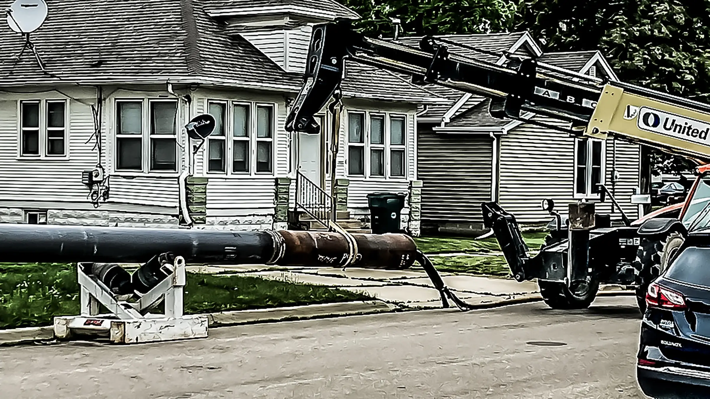 A pipeline being prepared in a residential area