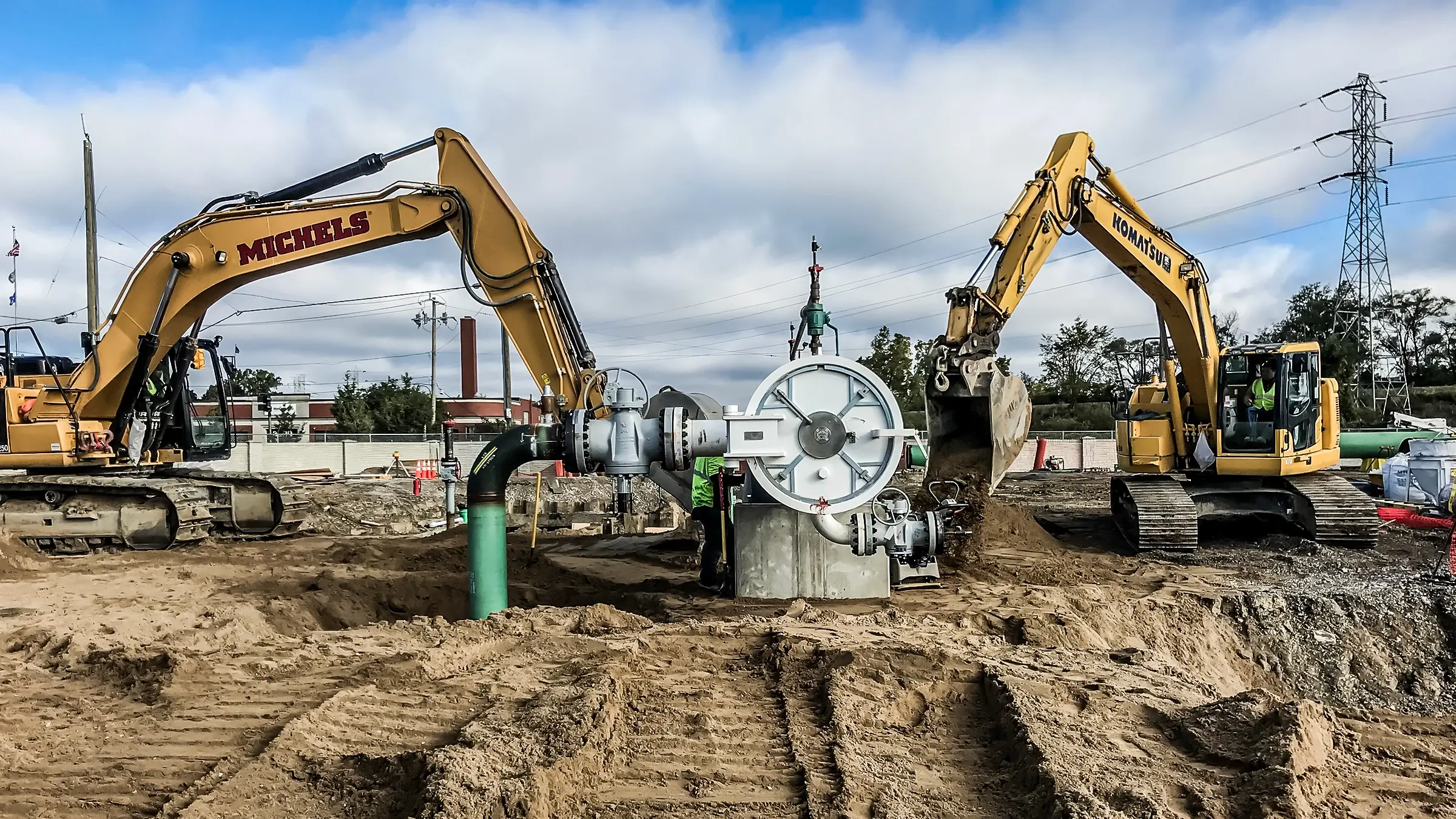 Two excavators on a pipeline facilities job.