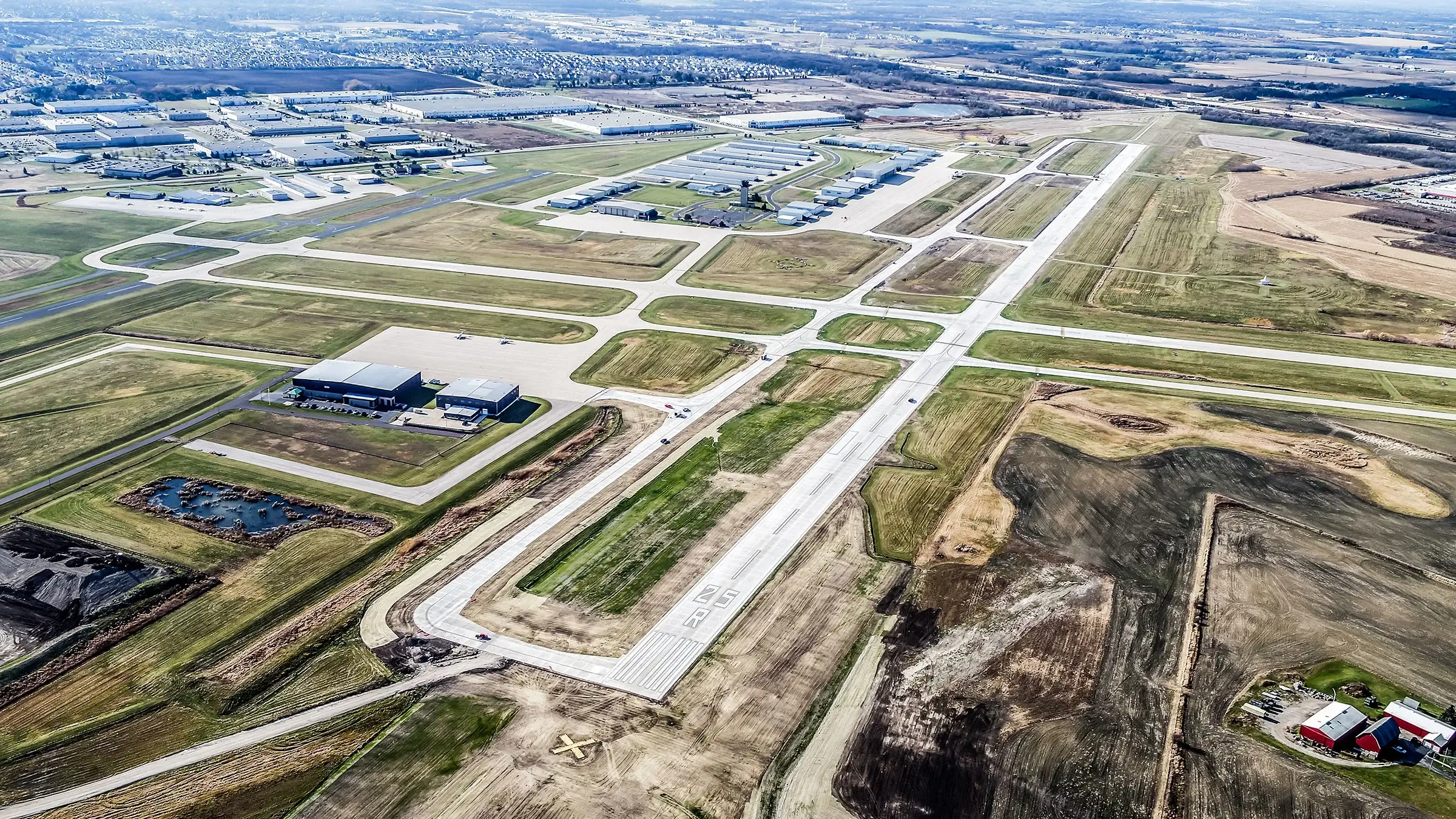 Aerial photo of runways at a regional airport that Michels paved.