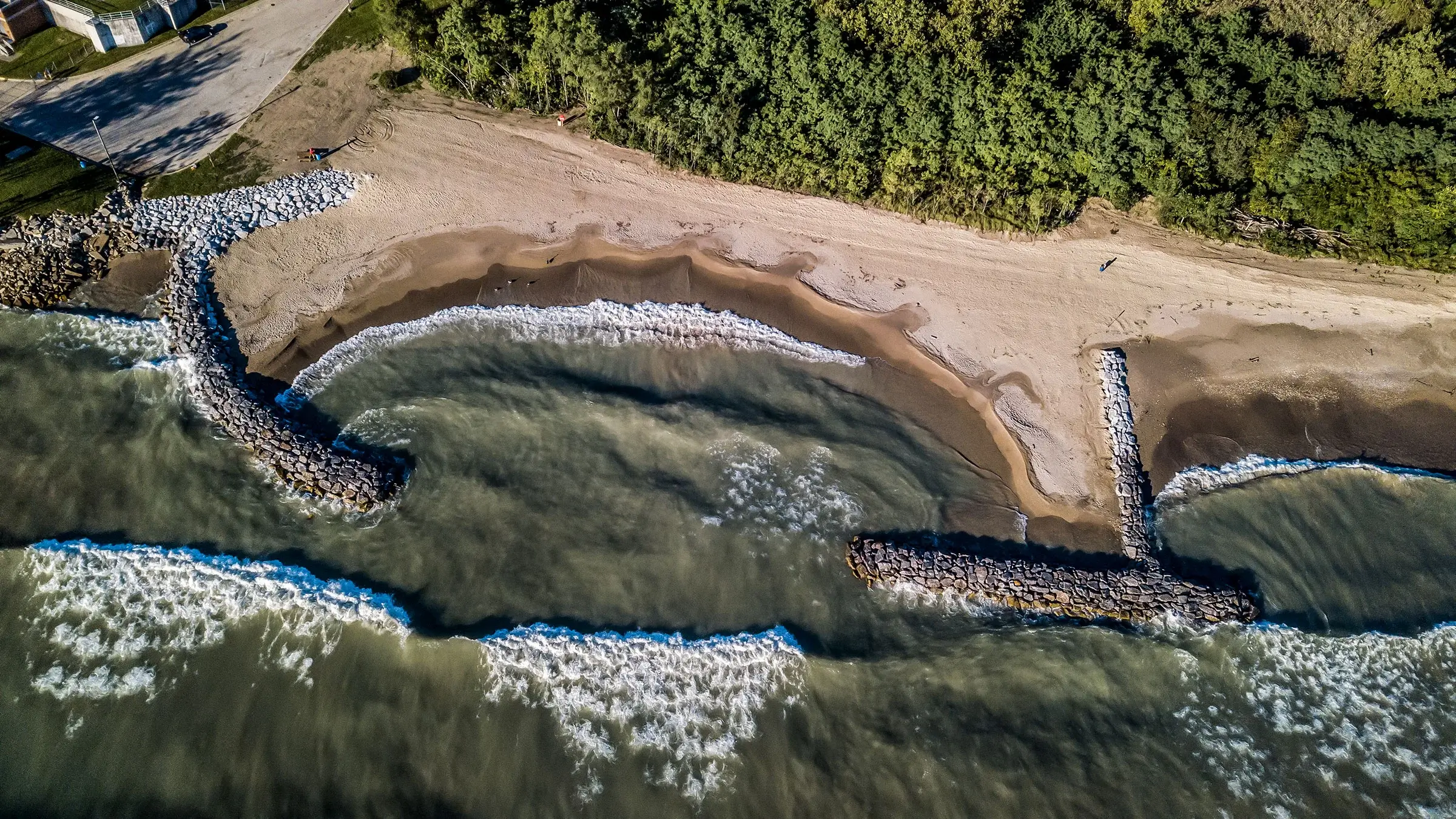 Aerial photo of preventative shoreline erosion.