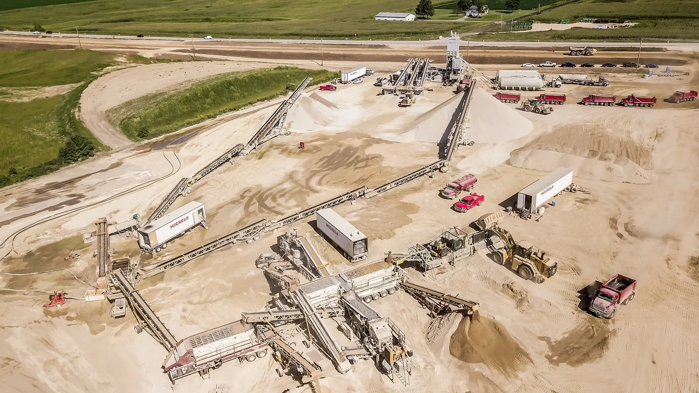 Aerial photo of highway construction, showing large portion of jobsite.
