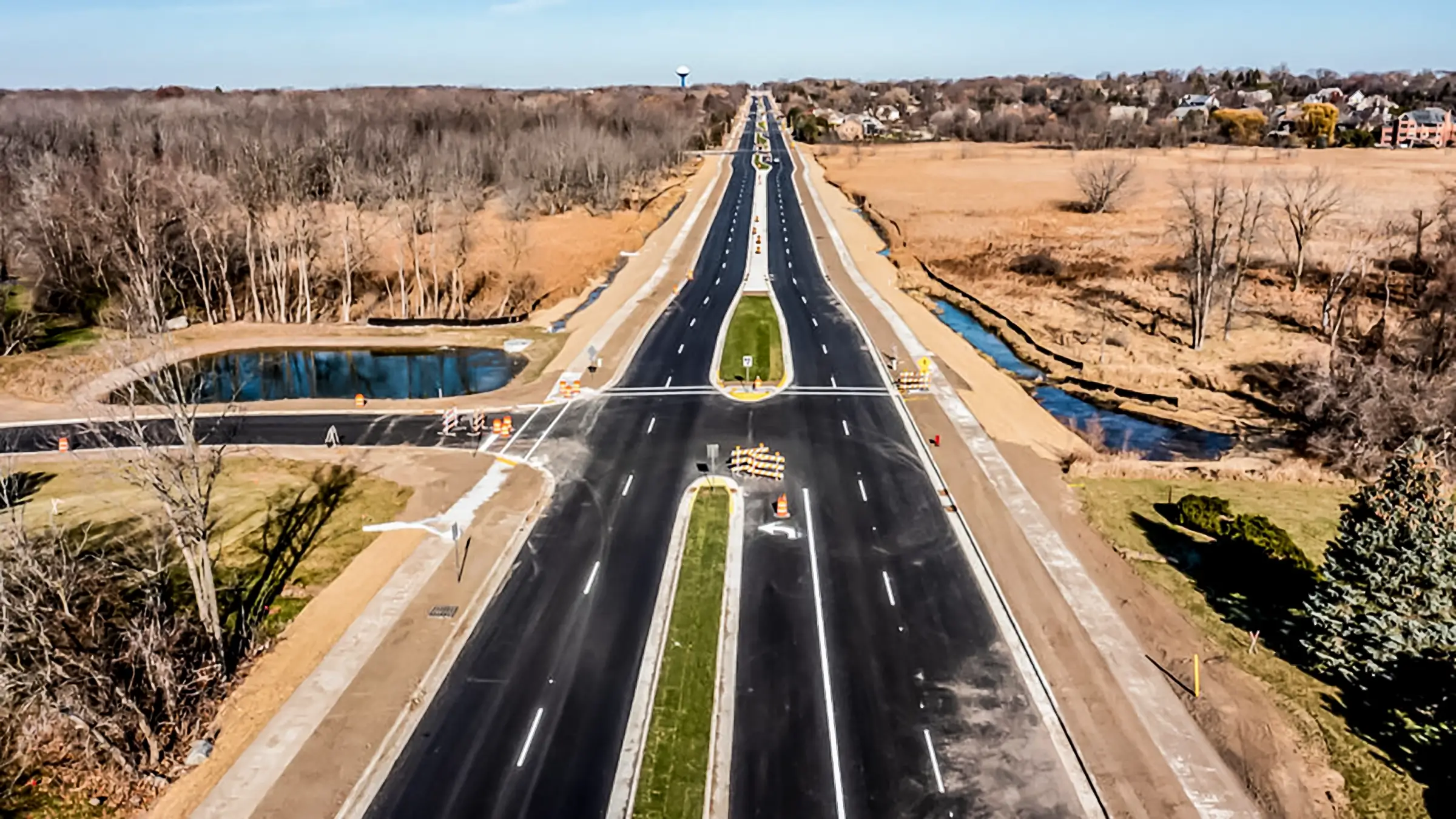 Two lane paved divided highway