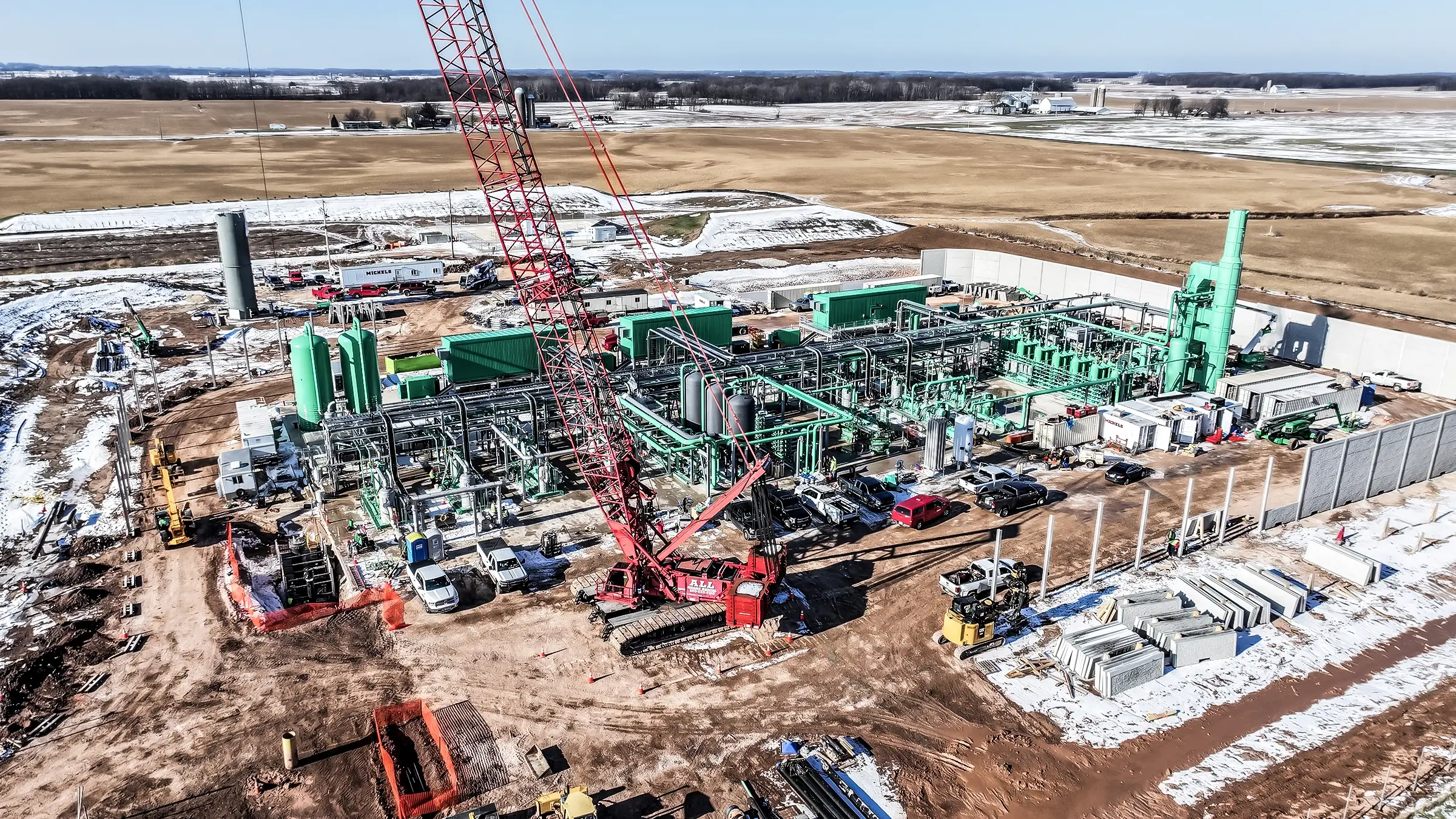 A snowy RNG pipeline facility location in East Central Wisconsin.