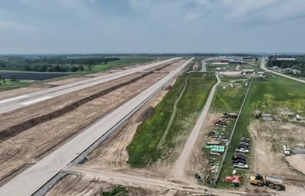 Central WI airport runway with construction alongside it.