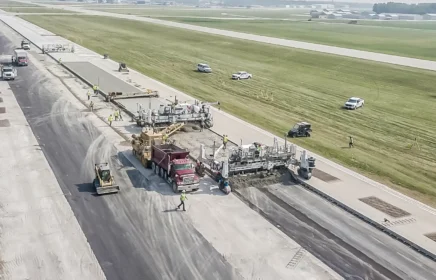 A paving crew operates at the Green Bay Airport.