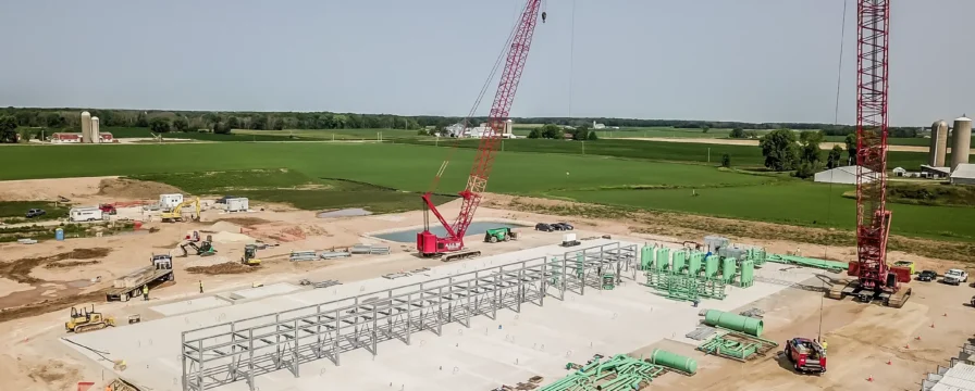 RNG facility under construction of cranes.